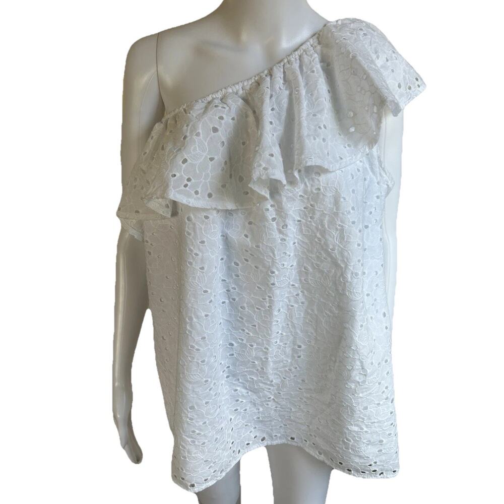 Lane Bryant White Eyelet One Shoulder Ruffle Top Womens 18/20 NWT Plus Size